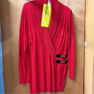 INC International Concepts Red V-Neck Sweater with Buckle Accents